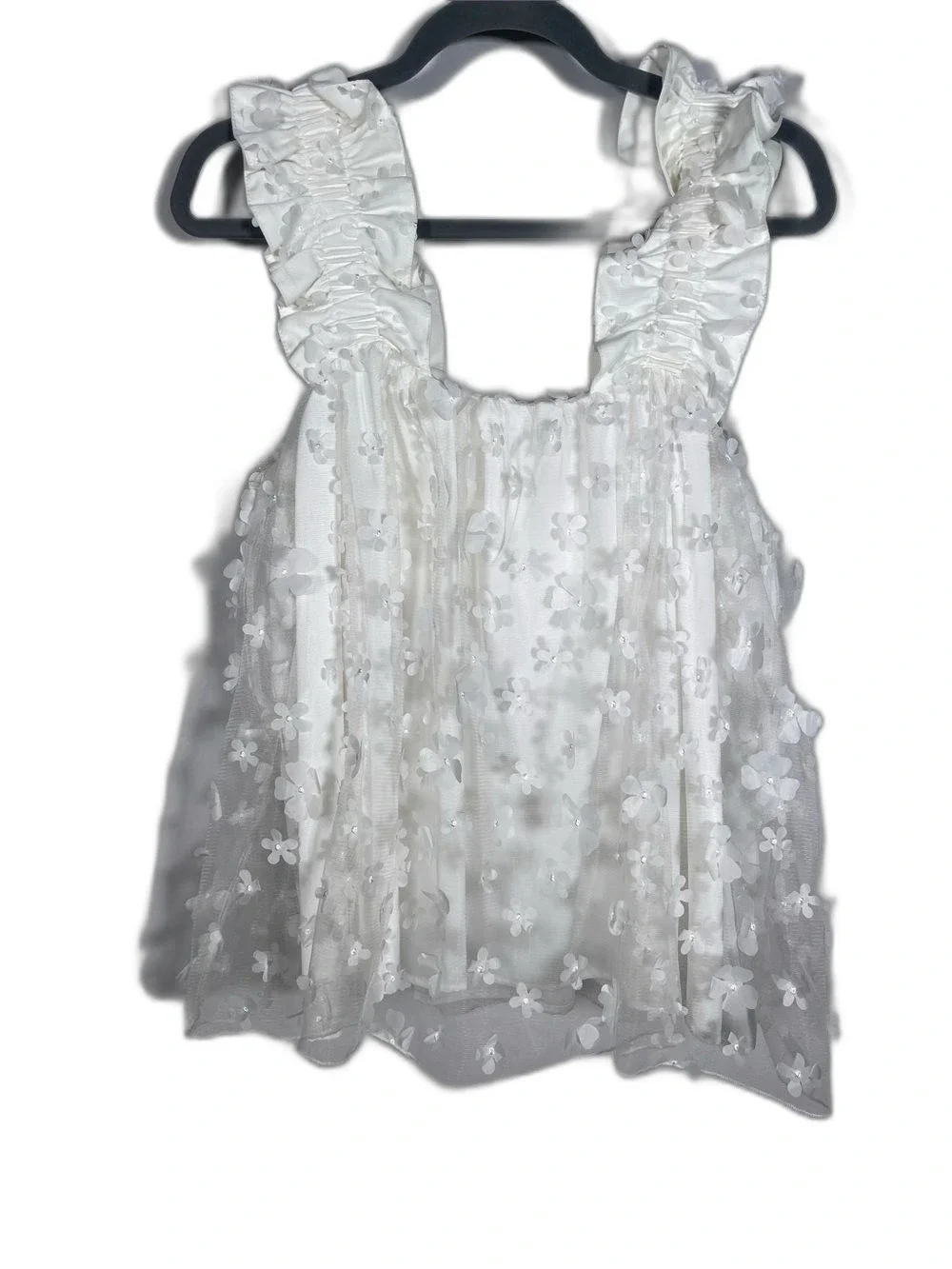 ENTRO WOMENS WHITE FLORAL APPLIQUÉ SLEEVELESS BLOUSE MEDIUM BRIDAL WEDDING
